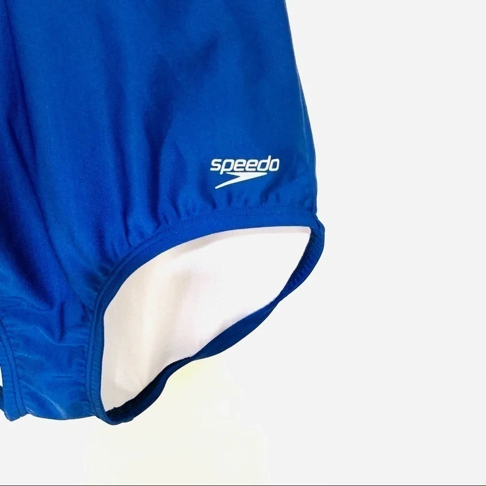 SPEEDO one piece halter swimsuit women blue minimalist beach padded size S